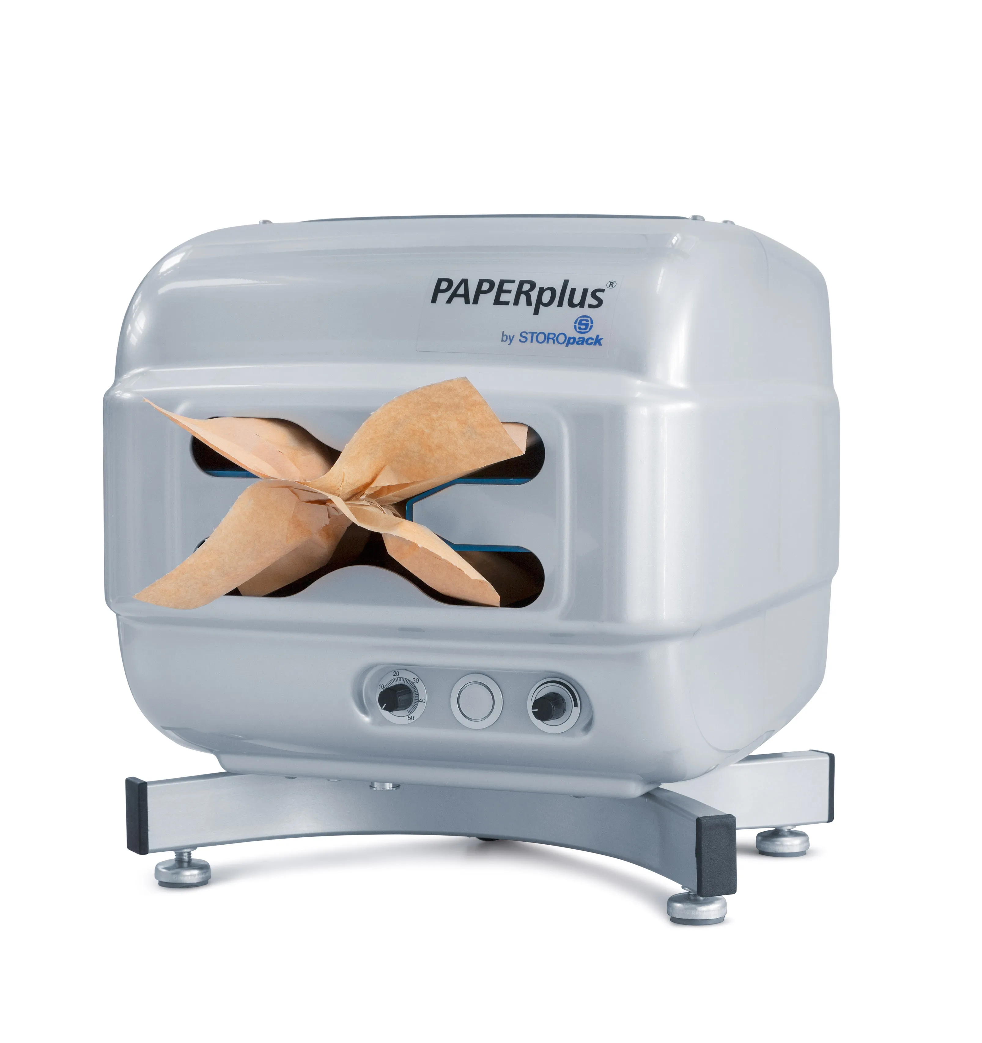 3_PAPERplus_Papillon_Papierpolstermaschine_Geraet_Klein_MitPapier
